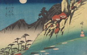 Hillside, Houses, Dark Mountains by Ando Hiroshige Oil Painting