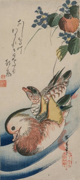 Mandarin Ducks and Flowering Plants by Ando Hiroshige Oil Painting