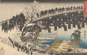 Marching over Bridge by Ando Hiroshige Oil Painting