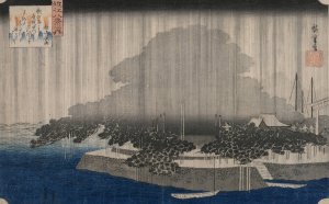 Night Rain at Karasaki, from the series Eight Views of Omi by Ando Hiroshige Oil Painting