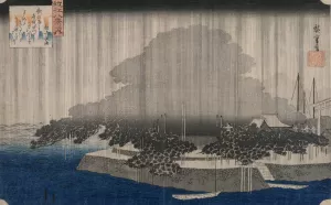 Night Rain at Karasaki, from the series Eight Views of Omi by Ando Hiroshige Oil Painting
