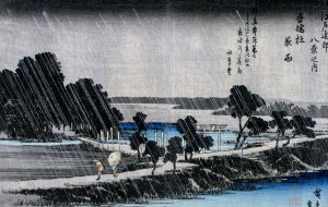 Night Rain at the Azuma Shrine by Ando Hiroshige Oil Painting