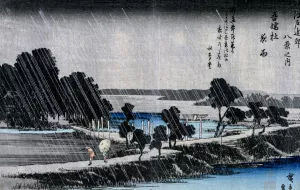 Night Rain at the Azuma Shrine by Ando Hiroshige Oil Painting