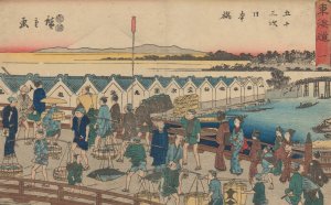 Nihonbashi, Porters, etc. on Bridge by Ando Hiroshige Oil Painting