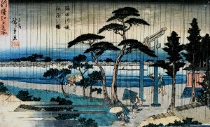 Picture of Light Rain on the Embankment of the Sumida River, from the series A New Selection of Famous Places in Edo Oil painting by Ando Hiroshige