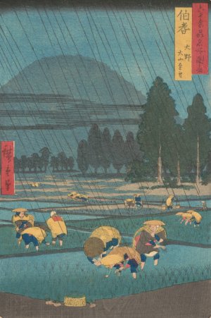 Rice Planting under Rain at Ono, Hoki Prefecture by Ando Hiroshige Oil Painting