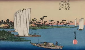 Scattered Pine Trees by the Tone River, from the series The Road to Narita in Shimosa Province Oil painting by Ando Hiroshige