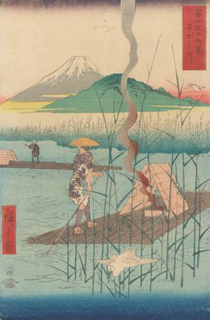 Shoshiyu, Raft among Reeds by Ando Hiroshige Oil Painting