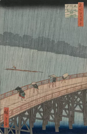 Sudden Shower over Shin-Ohashi Bridge and Atake, from the series One Hundred Famous Views of Edo by Ando Hiroshige Oil Painting