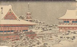 Two Red Pavilions in Snow by Ando Hiroshige Oil Painting