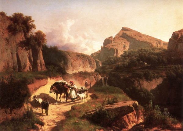 Italian Landscape with Sheperdess by Andras Marko - Hand-Painted Oil Painting Reproduction