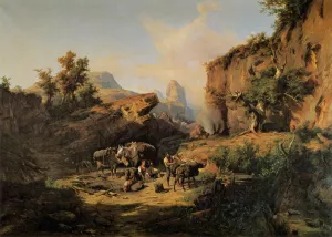 Landscape with Charcoal Burners by Andras Marko Oil Painting