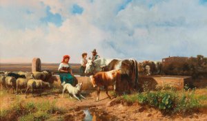 At The Watering Place by Andras Marko Oil Painting