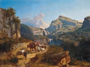Herding goats on a mountain pass by Andras Marko Oil Painting