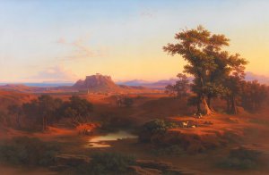 Shepherds In A Bucolic Athenean Landscape With The Acropolis And Piraeus Beyond by Andras Marko Oil Painting