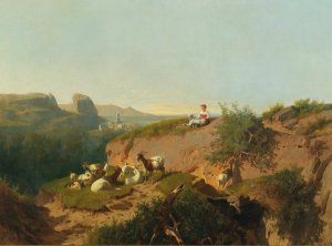 Southern Landscape With Goats And Shepherd by Andras Marko Oil Painting