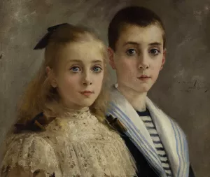 Portrait de Jean et Jeanne, les enfants du professeur Joffroy by Andre Brouillet Oil Painting