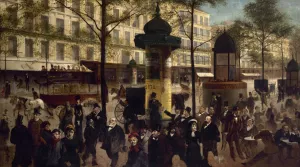 Esquisse pour un panorama du boulevard Montmartre anime des personnalites parisiennes contemporaines Oil painting by Andre Gill