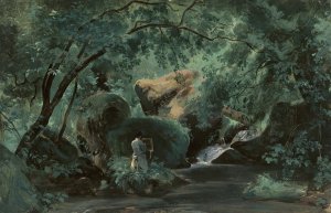 Forest Interior with a Painter,Civita Castellana by Andre Giroux Oil Painting