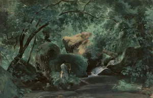 Forest Interior with a Painter,Civita Castellana by Andre Giroux Oil Painting