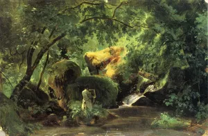 Forest Interior with an Artist, Civita Castellana by Andre Giroux Oil Painting