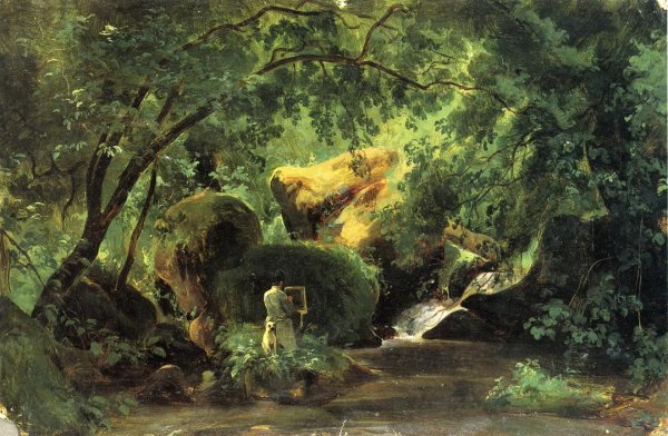 Main Product Photo of Forest Interior with an Artist, Civita Castellana Painting by Andre Giroux