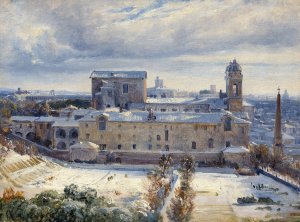 Santa Trinita dei Monti in the Snow by Andre Giroux Oil Painting