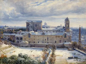 Santa Trinita dei Monti in the Snow by Andre Giroux Oil Painting