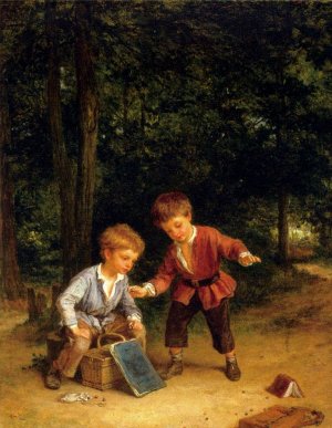 Playing Marbles by Andre Henri Dargelas Oil Painting