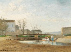 Washerwomen By The River by Andre Maglione Oil Painting