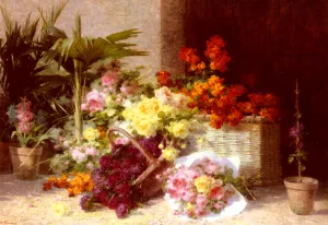 Chez la Marchande de Fleurs by Andre Perrachon - Oil Painting Reproduction