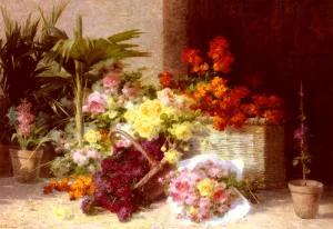 Chez la Marchande de Fleurs painting by Andre Perrachon