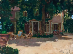 Afternoon tea in the shade by Andre Victor Edouard Devambez Oil Painting
