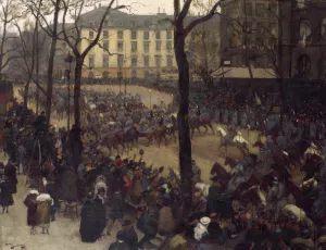 L'Escorte du president Wilson, place Saint-Augustin by Andre Victor Edouard Devambez Oil Painting