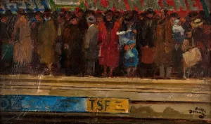 L'Heure de pointe dans le metro by Andre Victor Edouard Devambez Oil Painting