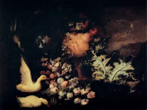 Flowers and Ducks Oil painting by Andrea Belvedere