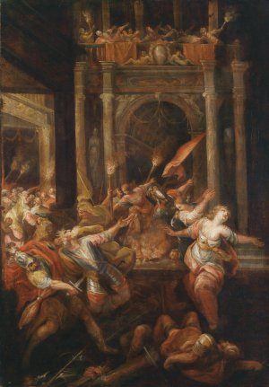 A Scene from the Trojan War. The Death of King Priam by Andrea Celesti Oil Painting