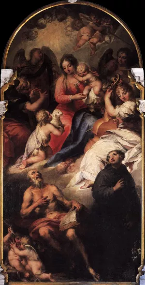 The Virgin and Child with the Infant St John Appearing to St Jerome and St Anthony by Andrea Celesti Oil Painting
