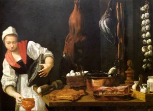 Young Woman in the Kitchen by Andrea Commodi - Oil Painting Reproduction