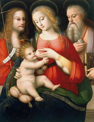 Madonna with Child and Saints John the Baptist and Girolamo by Andrea Del Brescianino Oil Painting