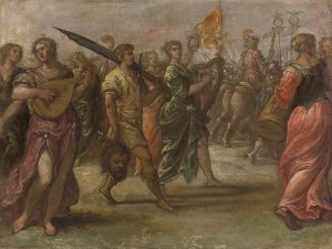 David And Goliath by Andrea Del Michieli Oil Painting