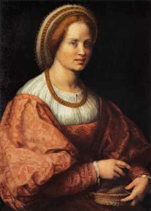 Portrait of a Woman with a Basket of Spindles by Andrea Del Sarto - Oil Painting Reproduction