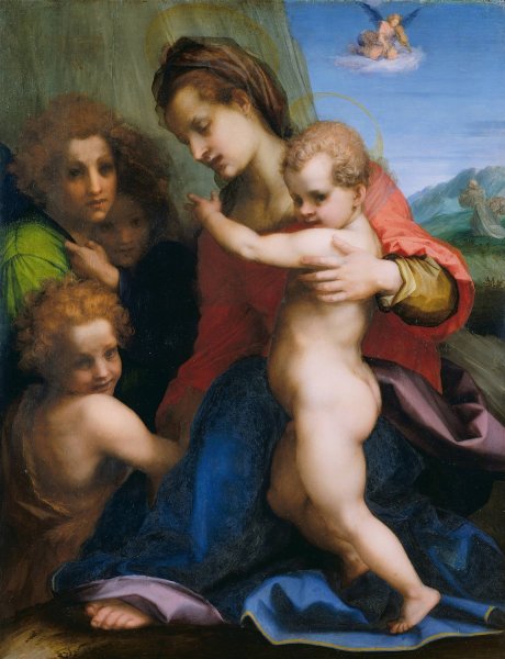 The Virgin and Child with the Infant Baptist  by Andrea Del Sarto - Hand-Painted Oil Painting Reproduction