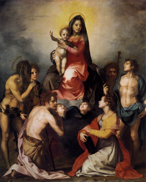 Main Product Photo of Virgin and Child in Glory with Six Saints Painting by Andrea Del Sarto