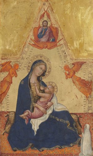 Madonna of Humility, The Blessing Christ, Two Angels, and a Donor by Andrea Di Bartolo Oil Painting