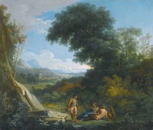 A Faun And A Nymph Reclining In A Landscape by Andrea Locatelli Oil Painting