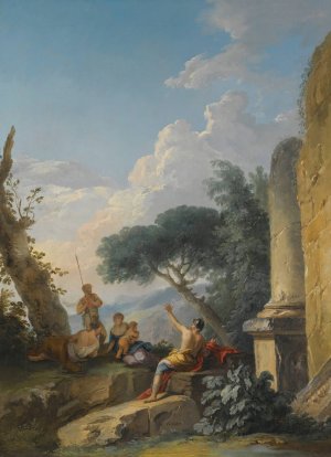 A Landscape With Figures Resting Beside Classical Ruins by Andrea Locatelli Oil Painting