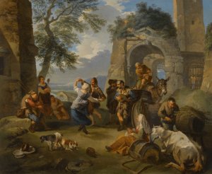 A Landscape With Peasants Dancing And Merrymaking by Andrea Locatelli Oil Painting