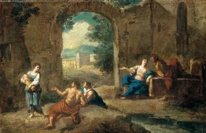 Figures in a Landscape painting by Andrea Locatelli