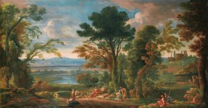 Landscape with the preaching of St John the Baptist by Andrea Locatelli Oil Painting